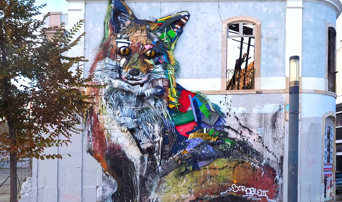 Fox sculpture named Raposo by Bordalo II in Lisbon Portugal